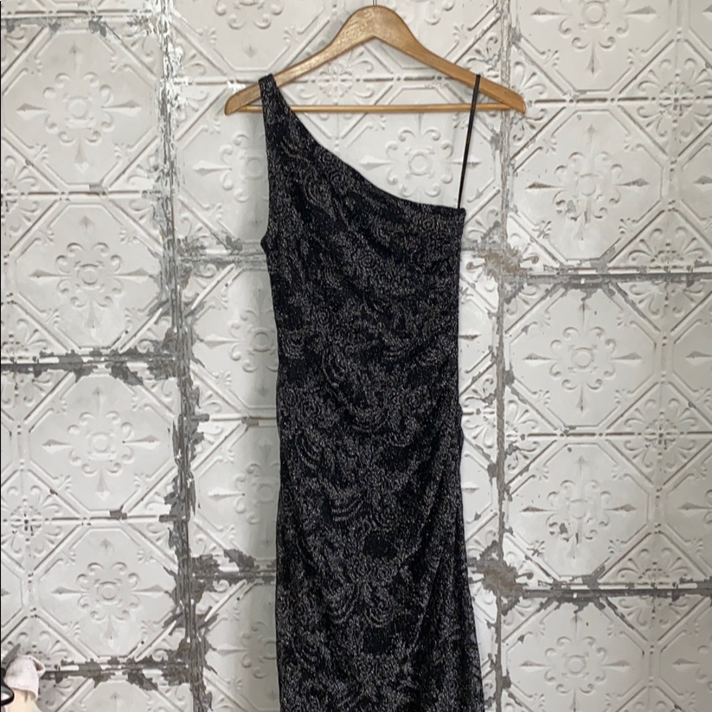 Laundry one shoulder sparkly floral mesh dress